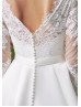 Long Sleeves Ivory Eyelash Lace Satin Awesome Wedding Dress